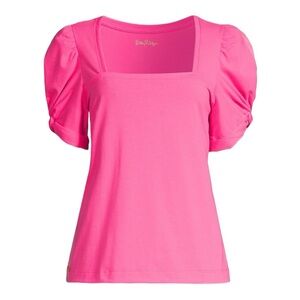 Lilly Pulitzer Hot Pink Square Neck Puff Sleeve Tee